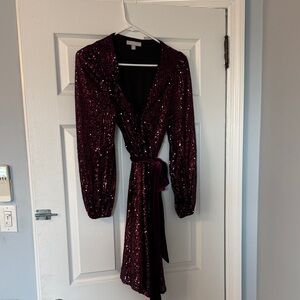 Chelsea28 Burgundy Sequin Long Sleeve Dress